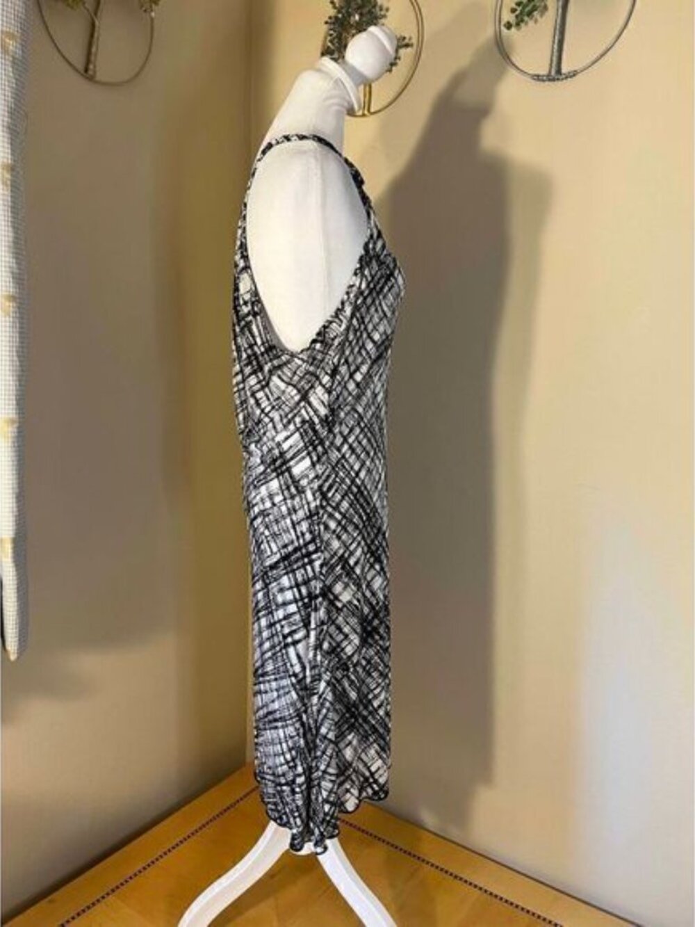 Black White Cross Hatch Print Sun Dress XL - Picture 4 of 11